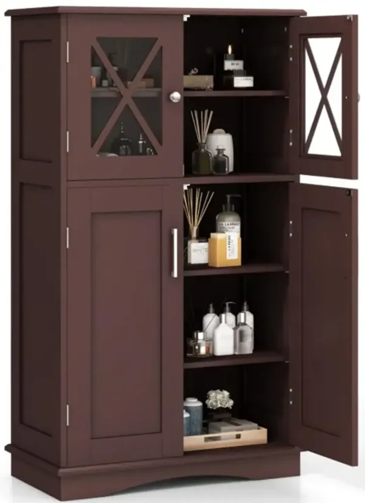 4 Doors Freeestanding Bathroom Floor Cabinet with Adjustable Shelves