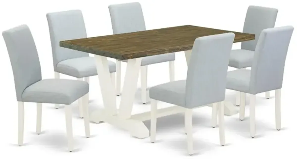 East West Furniture 7-Piece Kitchen and Dining Room Chairs Includes 6 Mid Century Chairs with Upholstered Seat and High Back and a Rectangular Kitchen Table - Linen White Finish