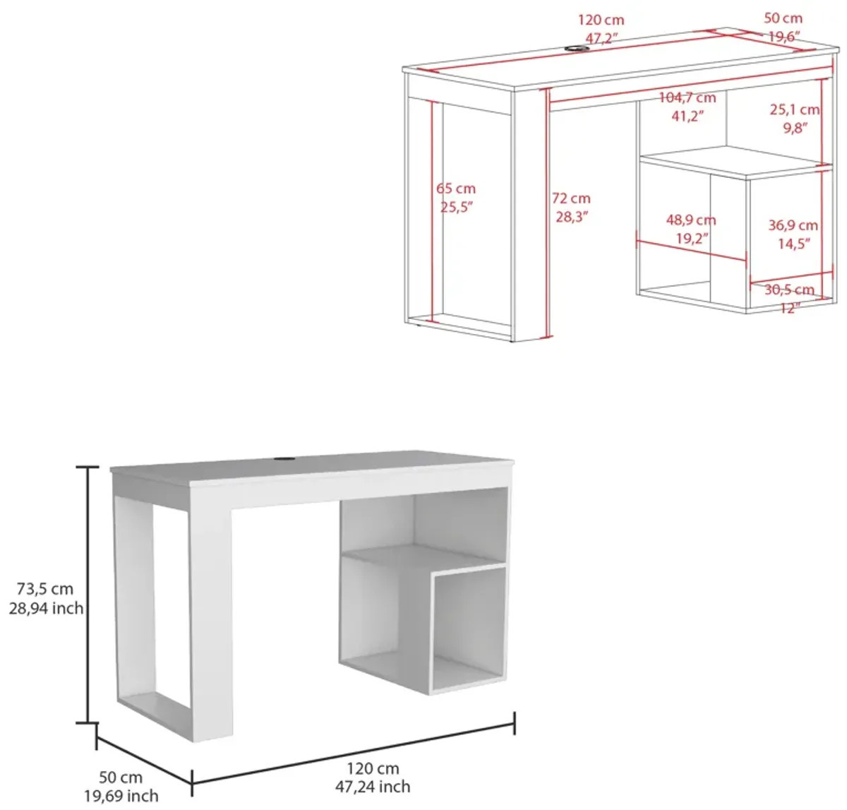 Astana Writing Desk, Two Shelves -Light Gray