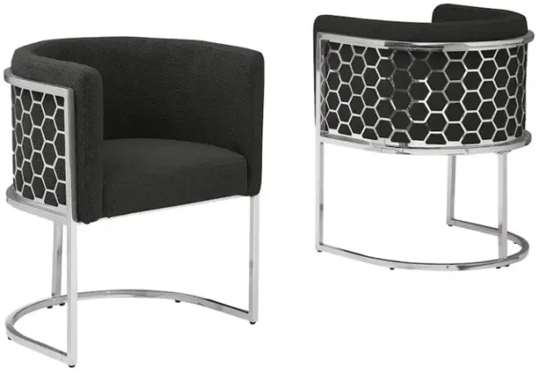 Best Quality Furniture Honey comb- barrel side chair in Black with silver, Set of 2