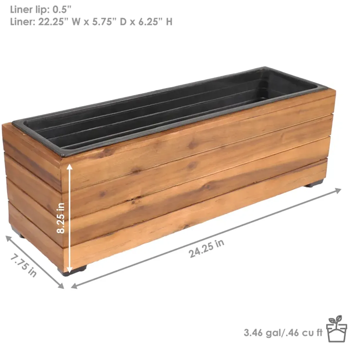 Sunnydaze Acacia Rectangle Planter Box with Plastic Liner