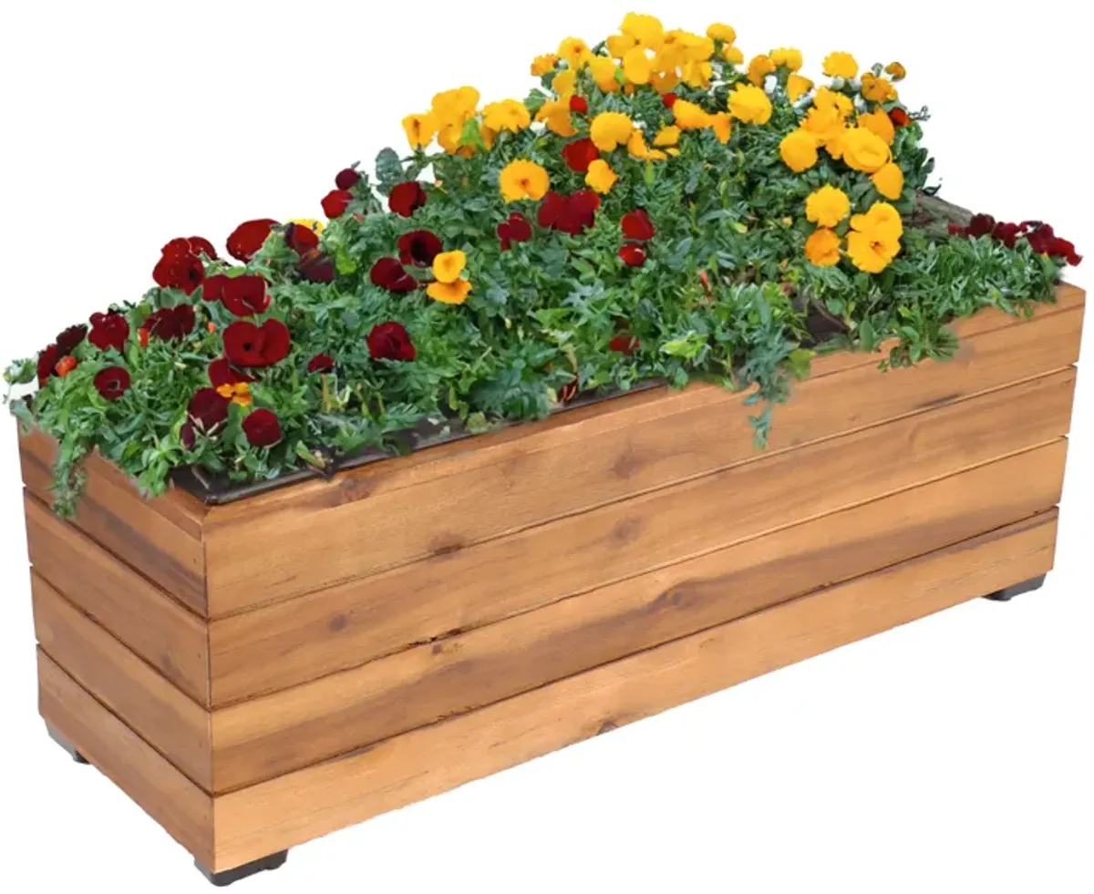 Sunnydaze Acacia Rectangle Planter Box with Plastic Liner