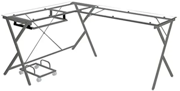 Acme Furniture OF00047 - Computer Desk, Clear Glass & Silver Finish - Demas