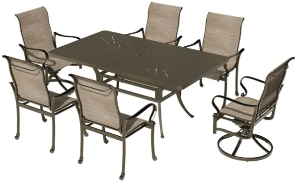 Mondawe 7 Pieces Cast Aluminum Outdoor Patio Dining Set with 2 Swivel Chair & 4 Armchairs & 1 Rectangle Table