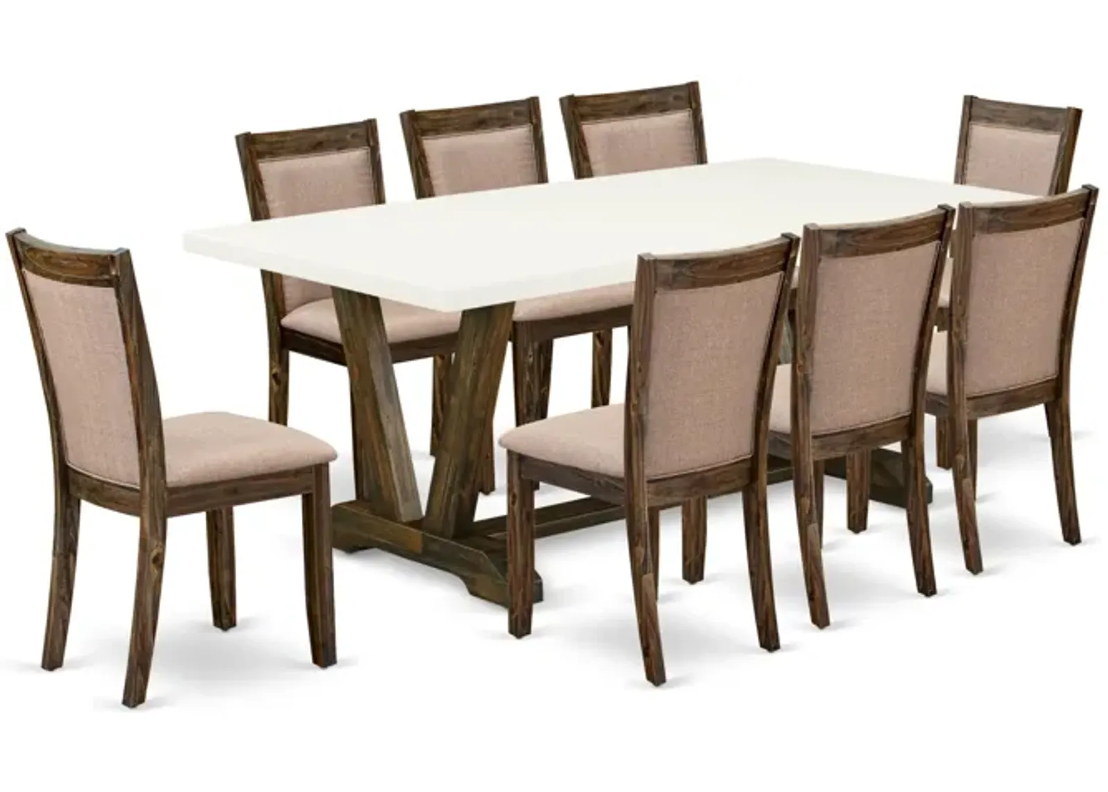 East West Furniture V727MZ716-9 9Pc Dining Set - Rectangular Table and 8 Parson Chairs - Multi-Color Color