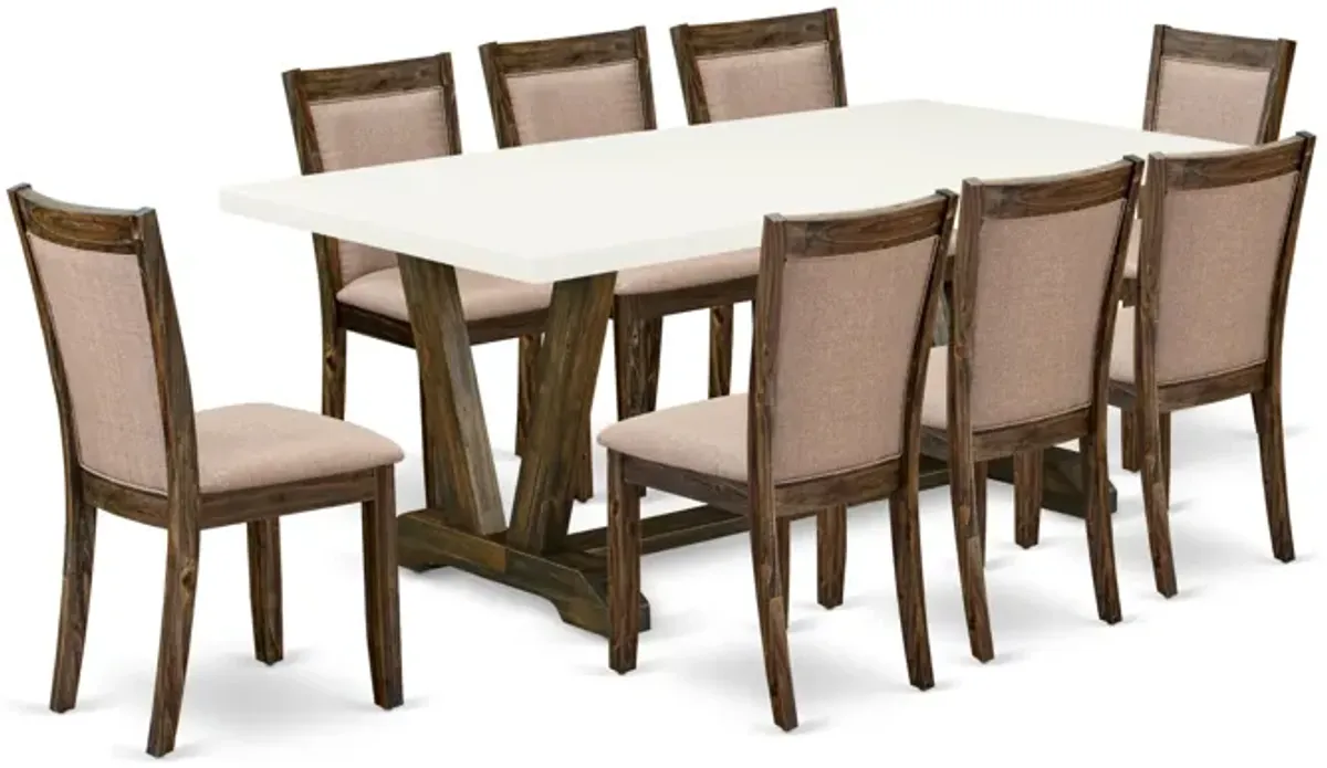 East West Furniture V727MZ716-9 9Pc Dining Set - Rectangular Table and 8 Parson Chairs - Multi-Color Color