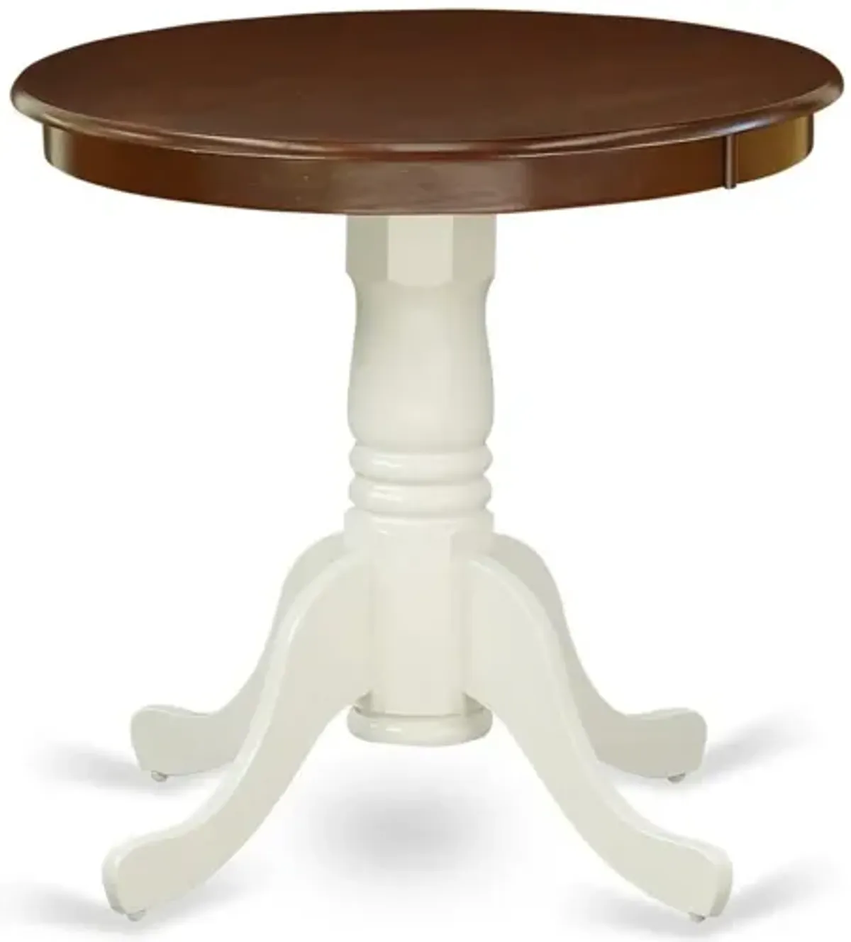 East West Furniture EMT-MLW-TP Eden Kitchen Table - a Round Dining Table Top with Pedestal Base, 30x30 Inch, Mahogany & Linen White