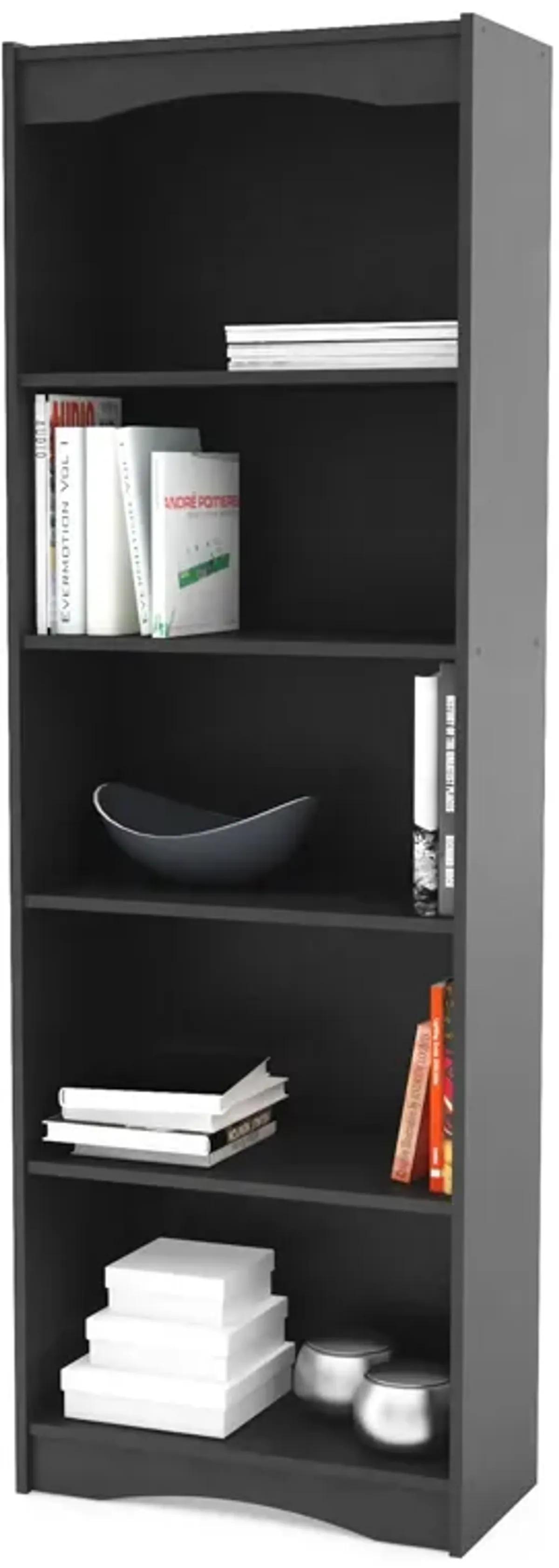 Hivvago Contemporary Black Bookcase with 5 Shelves and Curved Accents