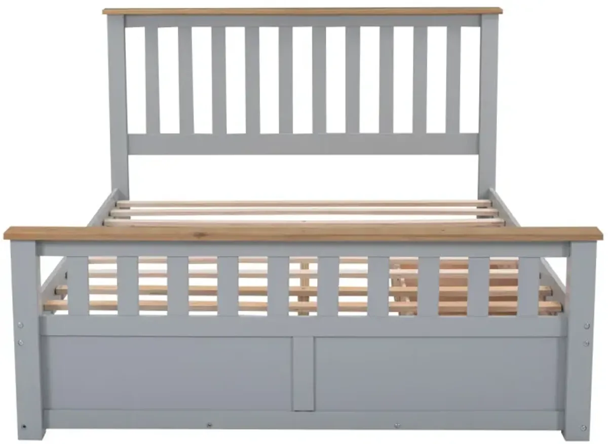 Queen Size Wood Platform Bed With Two Drawers And Wooden Slat Support