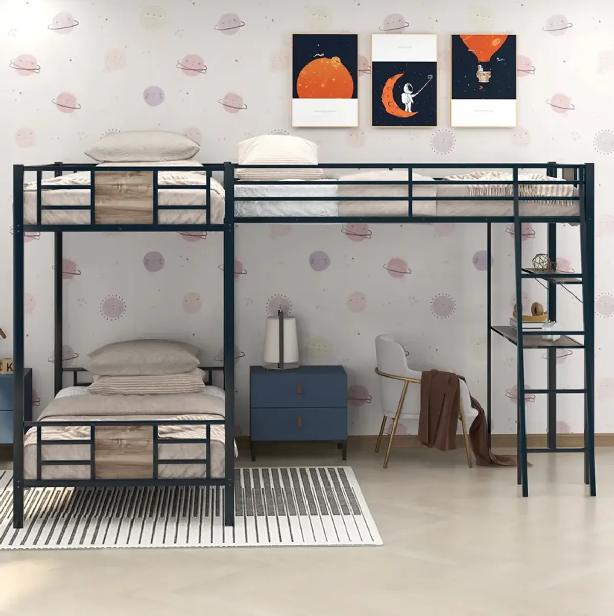 Merax  L-Shaped Bunk Bed Loft Bed with Desk and Shelf