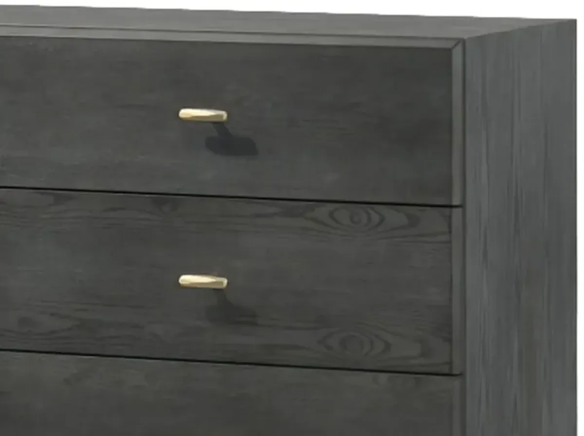 Wooden Dresser with 6 Drawers and Metal Hairpin Legs, Gray and Gold - Benzara