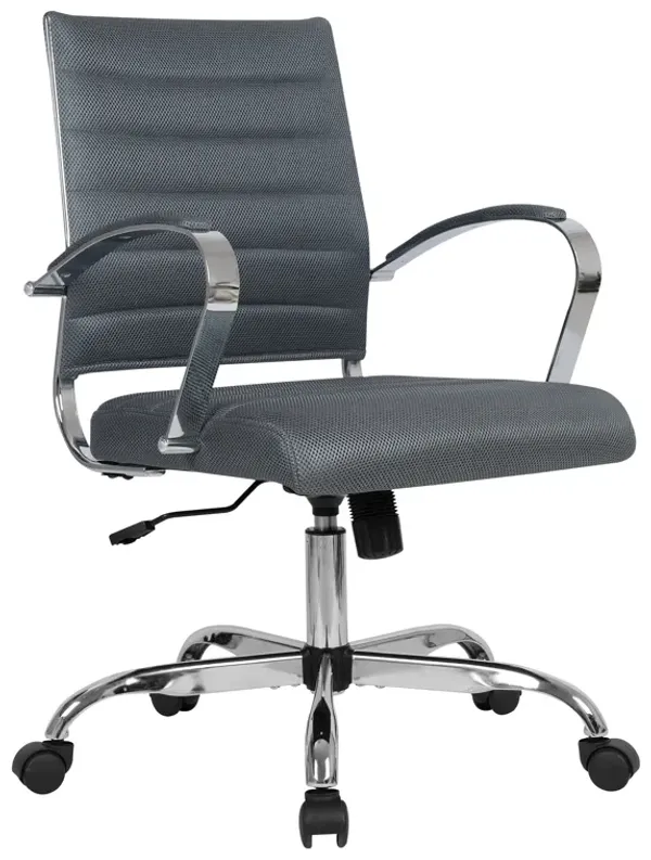 LeisureMod Office Upholstered Mesh Mid-Back Computer Ergonomic Adjustable Modern Task Chair with Swivel and Tilt Benmar Series