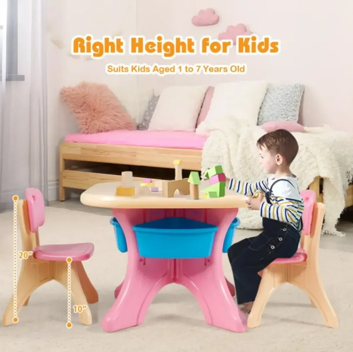 Hivvago In/Outdoor 3-Piece Plastic Children Play Table & Chair Set