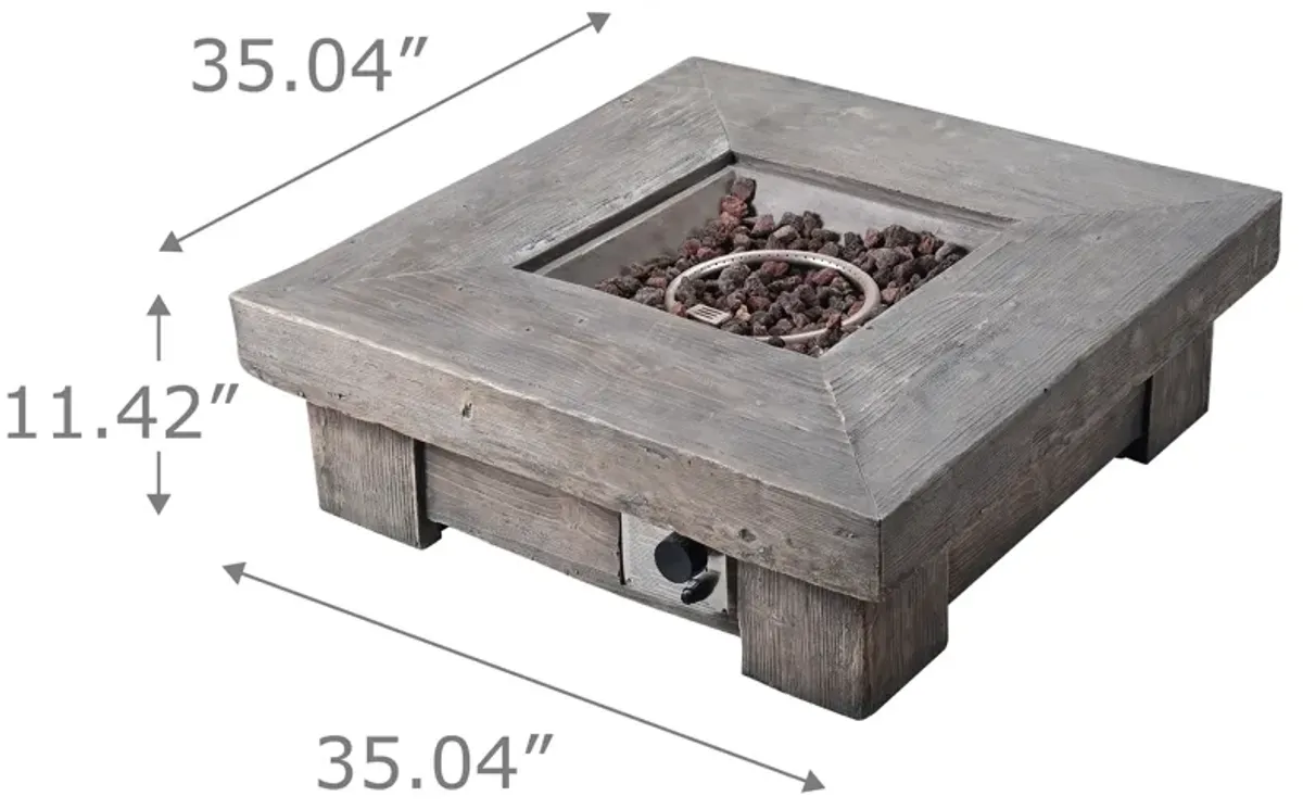 Teamson Home HF11501AA Propane Gas Fire Pit Wood Like Finish for Outdoor Patio Garden Backyard Decking, 40,000 BTU Square, Grey