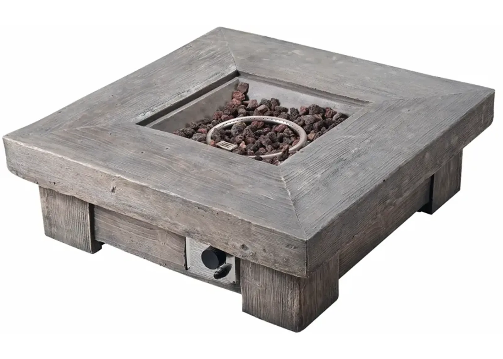 Teamson Home HF11501AA Propane Gas Fire Pit Wood Like Finish for Outdoor Patio Garden Backyard Decking, 40,000 BTU Square, Grey