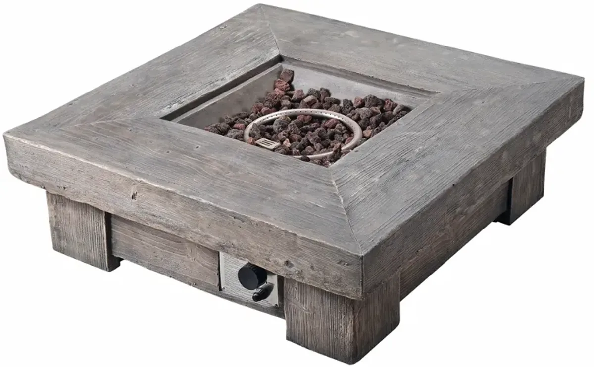 Teamson Home HF11501AA Propane Gas Fire Pit Wood Like Finish for Outdoor Patio Garden Backyard Decking, 40,000 BTU Square, Grey