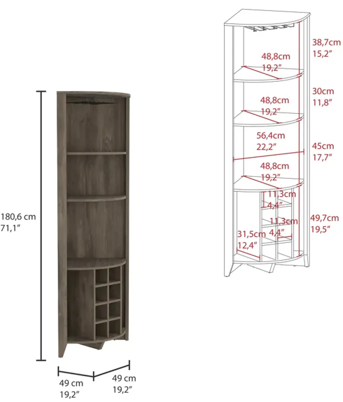 Corner Bar Cabinet Castle, Living Room, Dark Brown