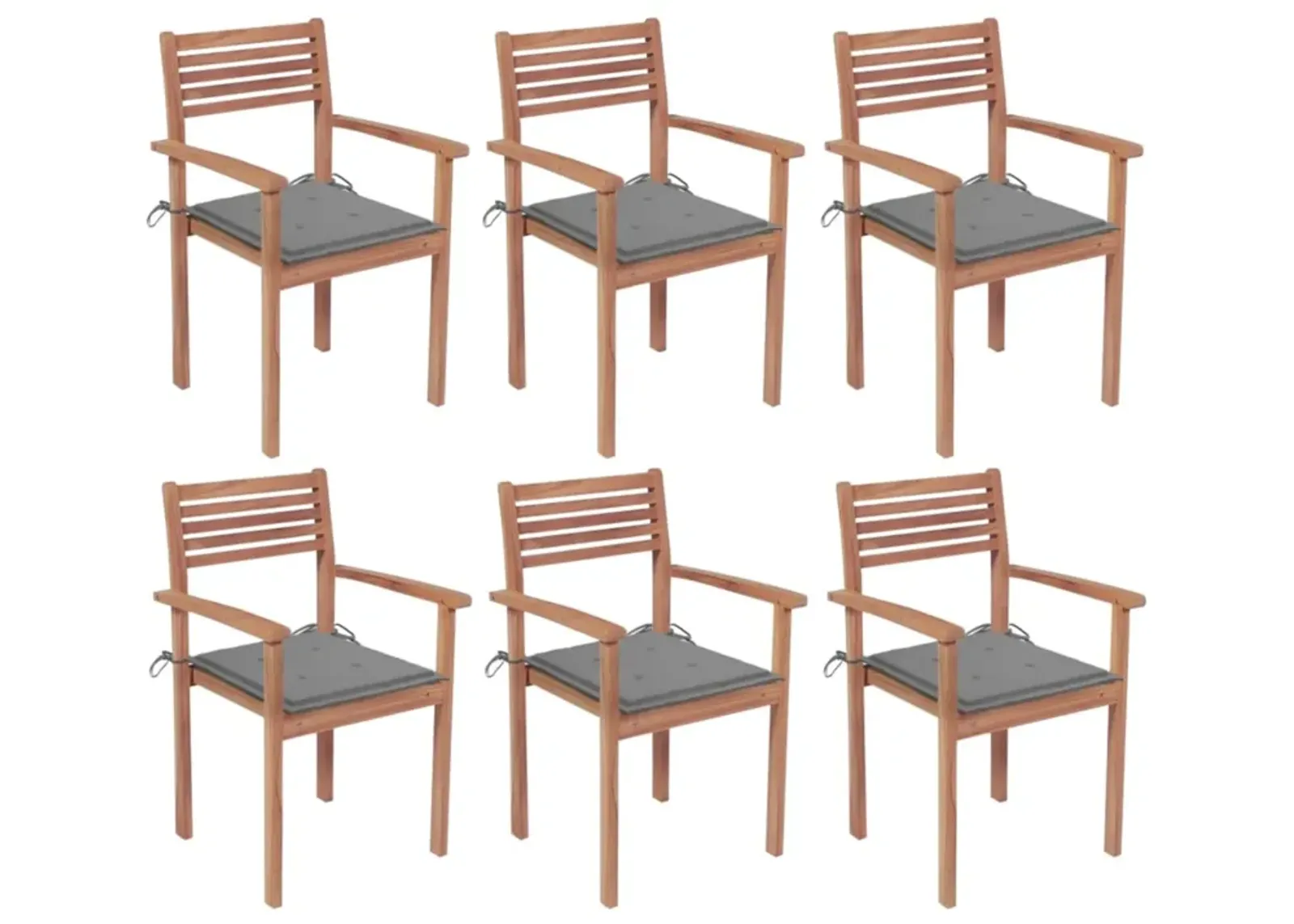 vidaXL Stackable Garden Chairs with Cushions 6 pcs Solid Teak Wood