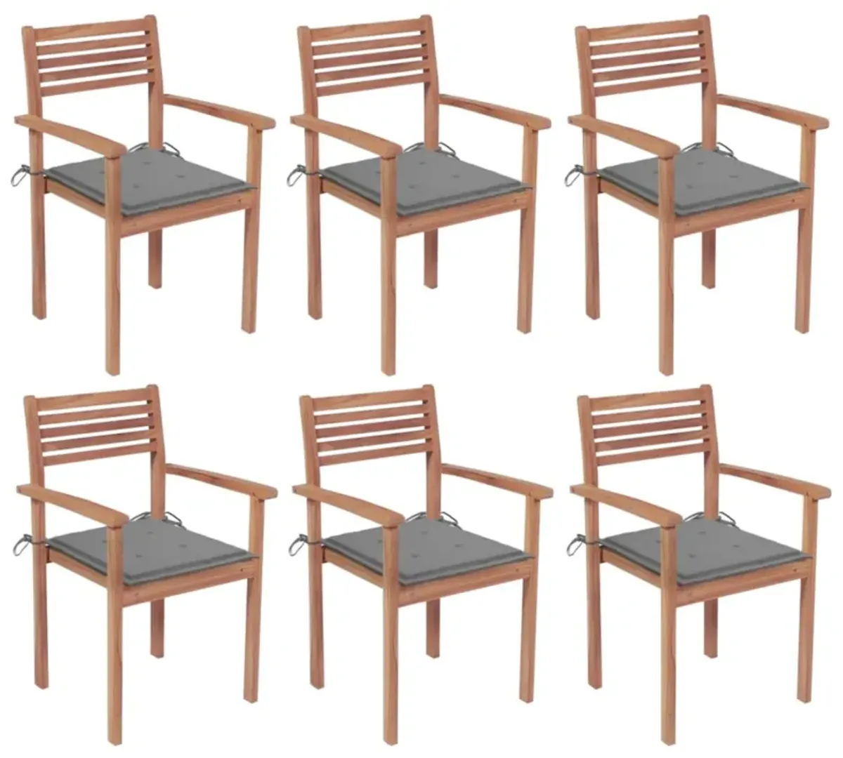 vidaXL Stackable Garden Chairs with Cushions 6 pcs Solid Teak Wood