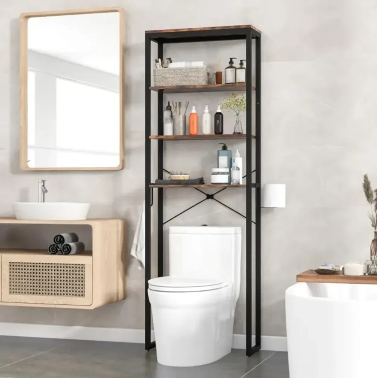 Hivvago 4-Tier Freestanding Over the Toilet Storage Rack-Rustic Brown