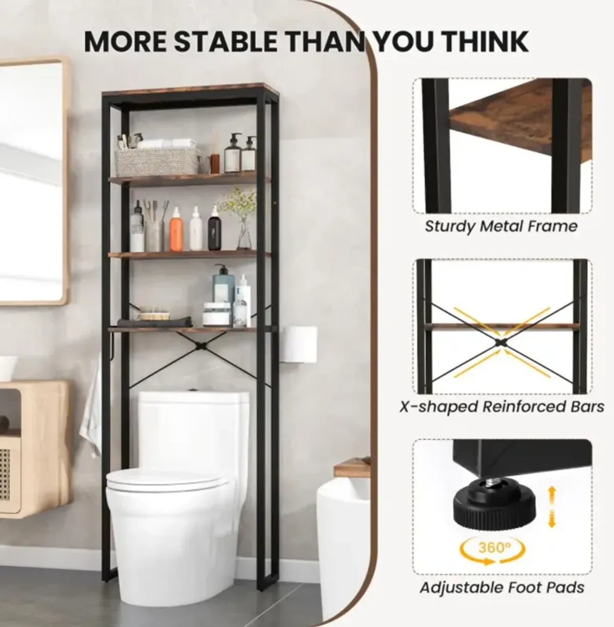 Hivvago 4-Tier Freestanding Over the Toilet Storage Rack-Rustic Brown