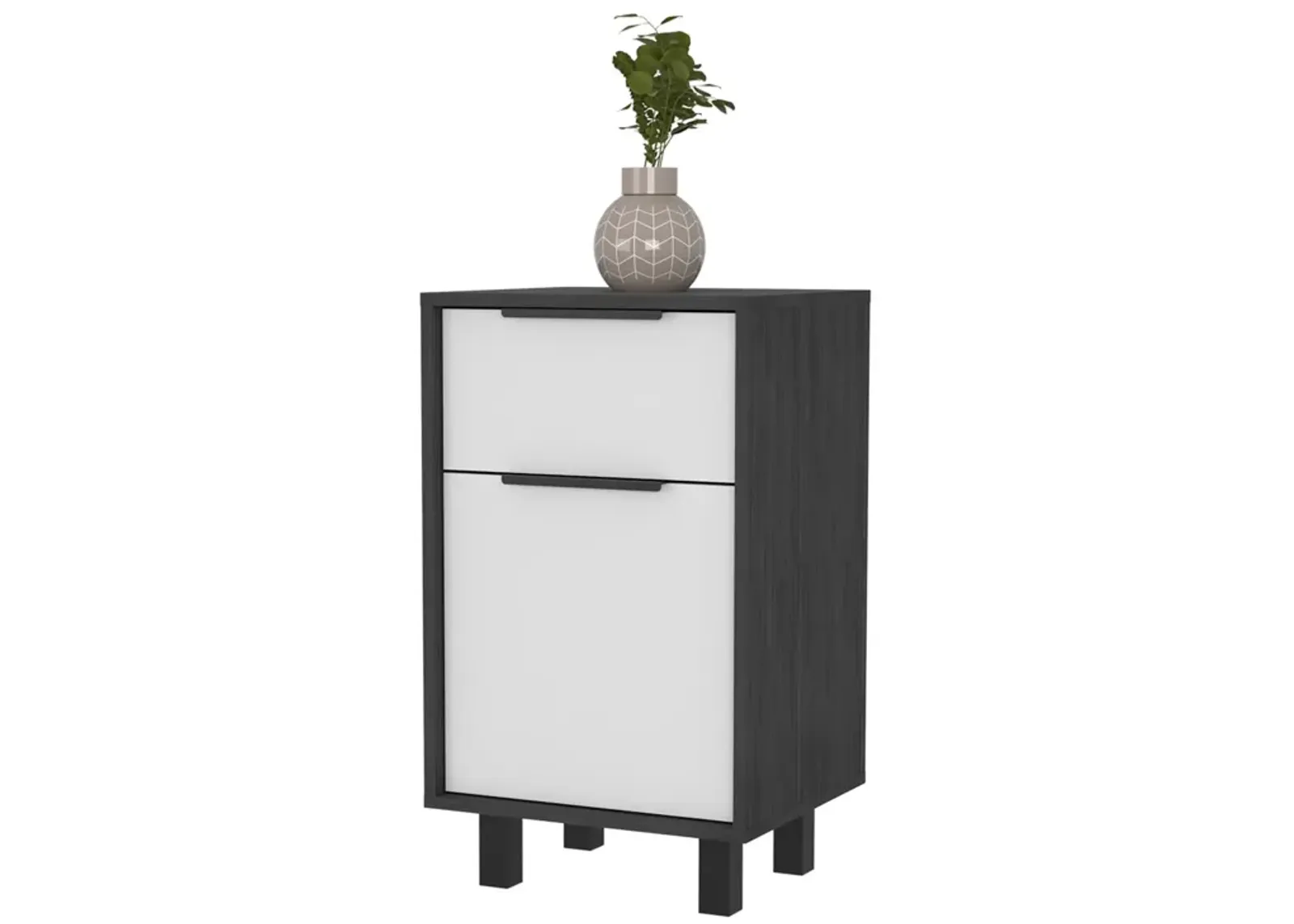 Kaia Z Nightstand, One Drawer, One Cabinet, Four Legs, Superior Top - Smokey Oak White