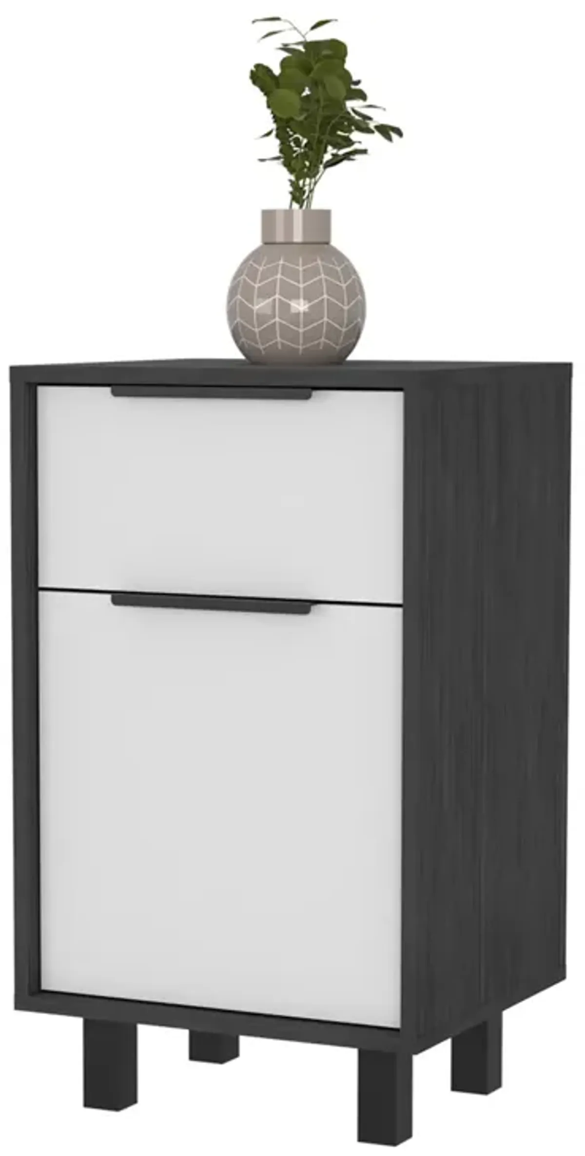 Kaia Z Nightstand, One Drawer, One Cabinet, Four Legs, Superior Top - Smokey Oak White