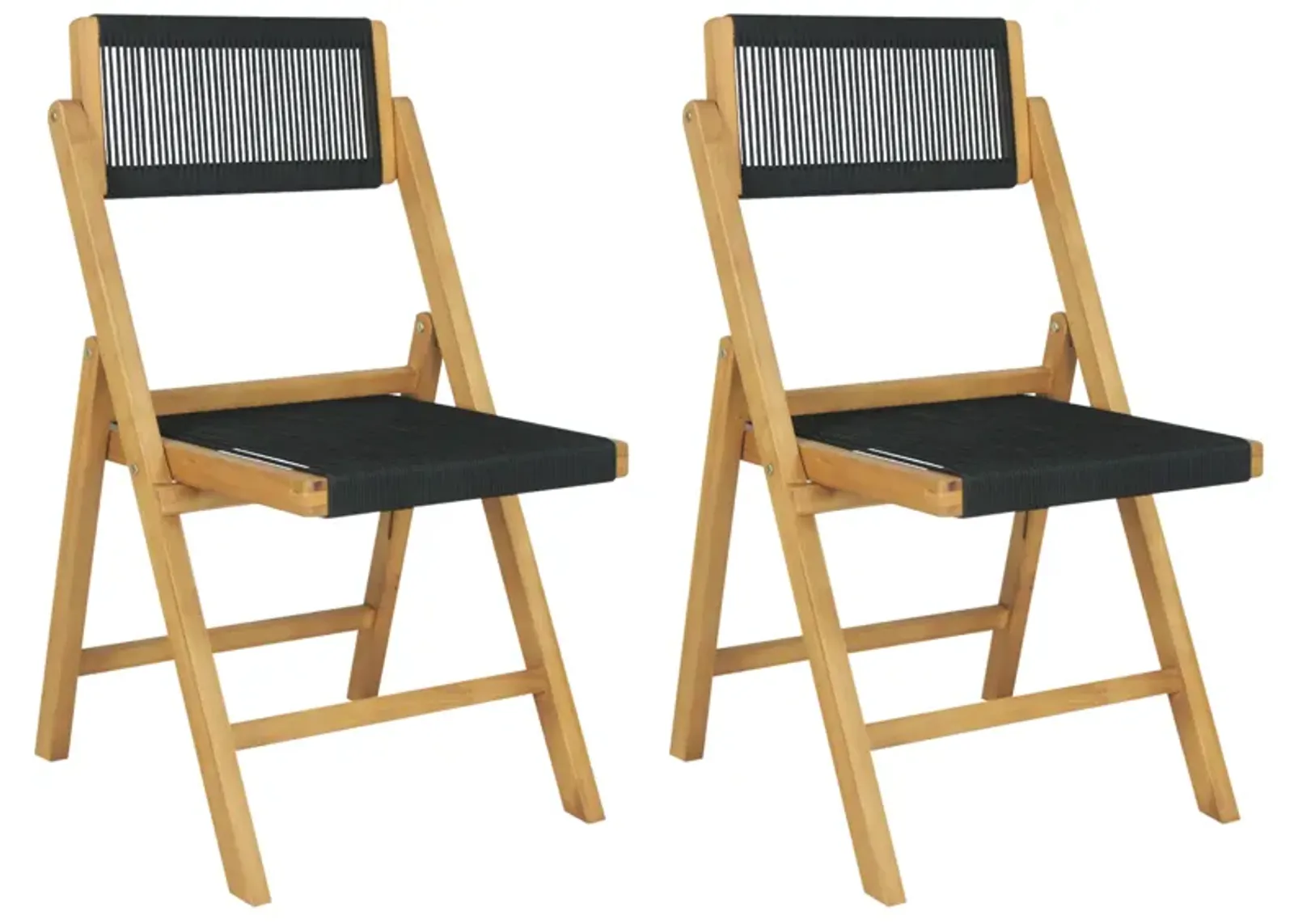 Olivier Coastal Modern Wood Roped Folding Chair with Adjustable Back, Black/Natural (Set of 2)