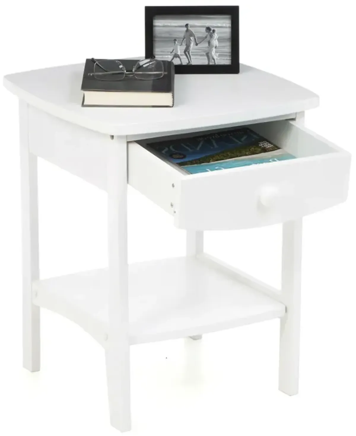 Hivvago White Wood Contemporary 1-Drawer Bedside Table Nightstand