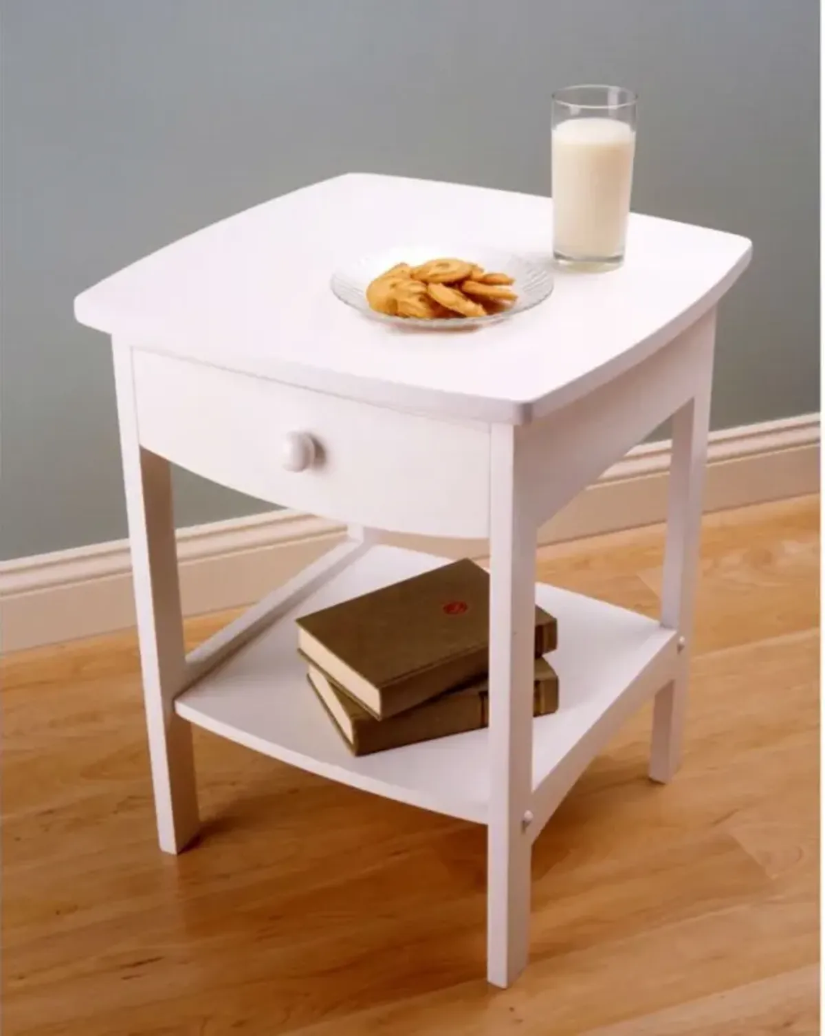 Hivvago White Wood Contemporary 1-Drawer Bedside Table Nightstand