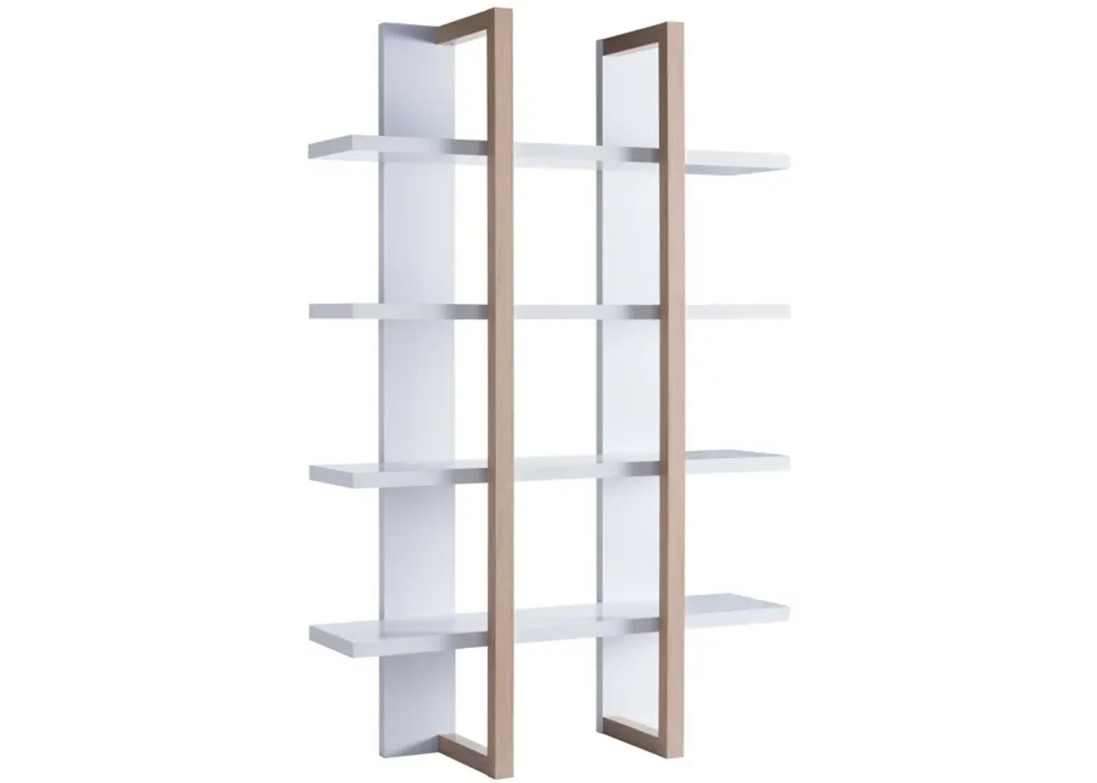 71 Inches Rectangular 4 Tier Wooden Bookcase, White and Brown-Benzara