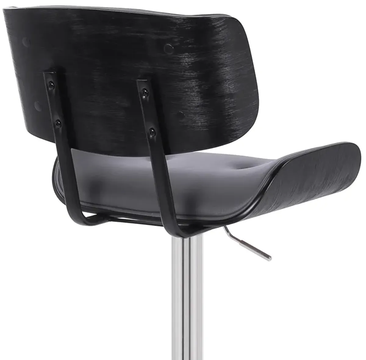 Brooklyn Adjustable Swivel Black Faux Leather and Black Wood Stool with Black Base