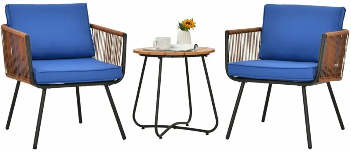 3 Pieces Patio Bistro Furniture Set with Armrest and Soft Cushions