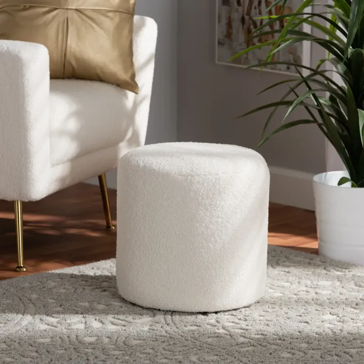 Baxton Studio Tori Modern and Contemporary Ivory Boucle Upholstered Ottoman