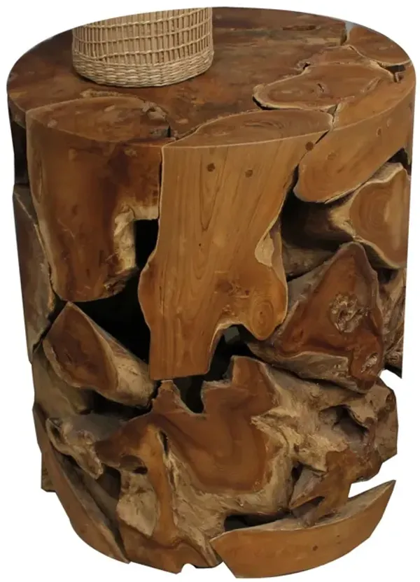 Benjara Rux 18 Inch Artisan Side End Table, Live Edge Round Top, Teak Wood, Brown