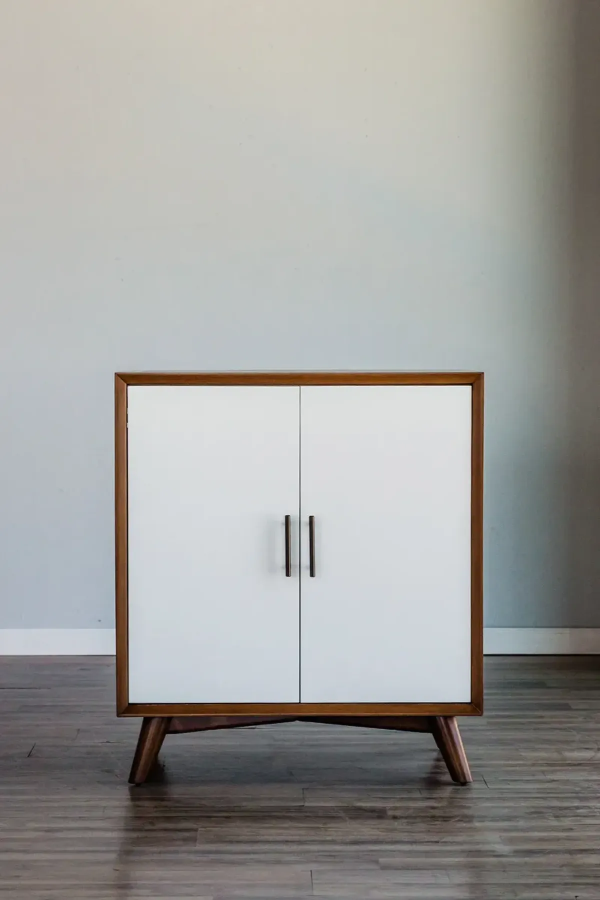 Flynn Small Bar Cabinet, Acorn/White