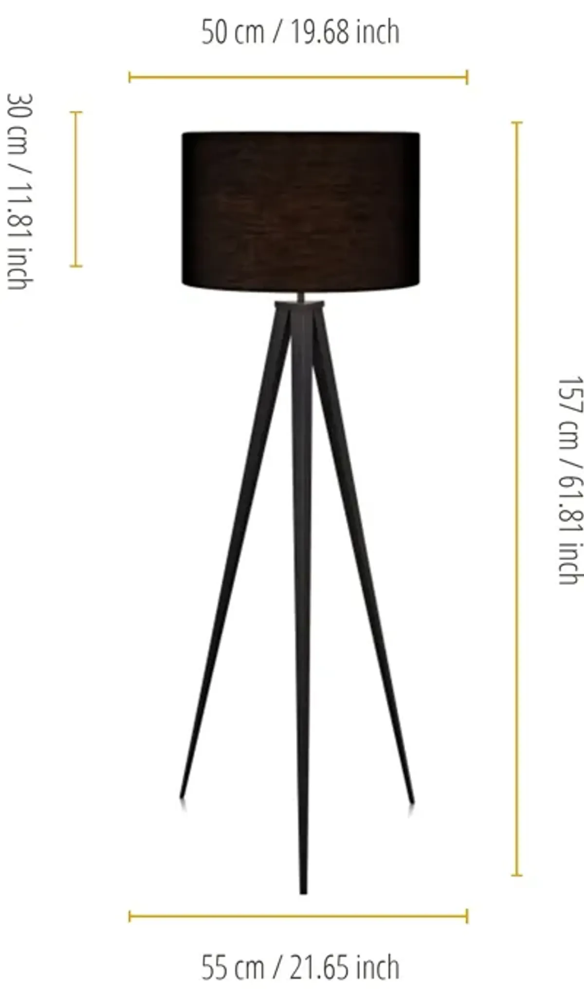 Teamson Home Romanza 61.81" Postmodern Tripod Floor Lamp with Drum Shade, Matte Black