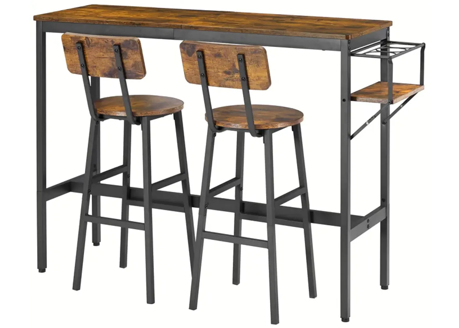 Bar Table Set With Wine Bottle Storage Rack. Rustic Brown, 47.24" L X 15.75" W X 35.43" H