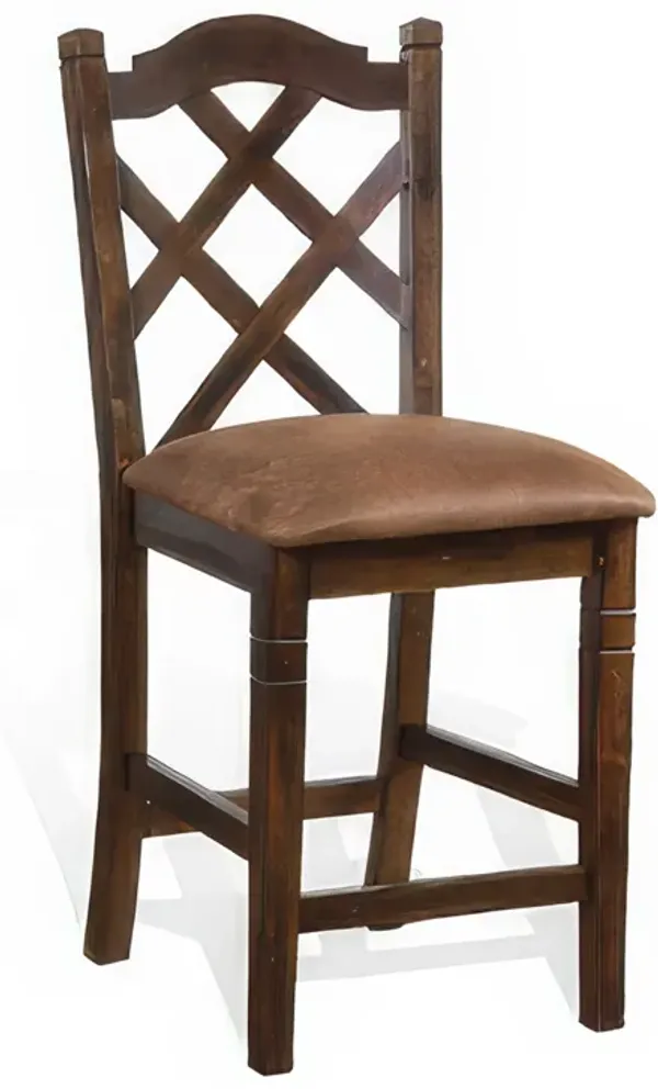 Odel Counter Height Chair Set of 2, Faux Leather, Dark Brown Mahogany - Benzara