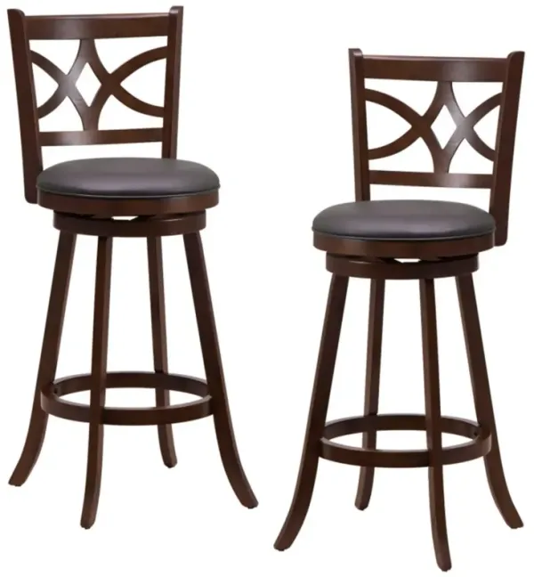 Hivvago Set of 2 Bar Chairs 360� Swivel with Leather Cushioned Seat and Rubber Wood Frame