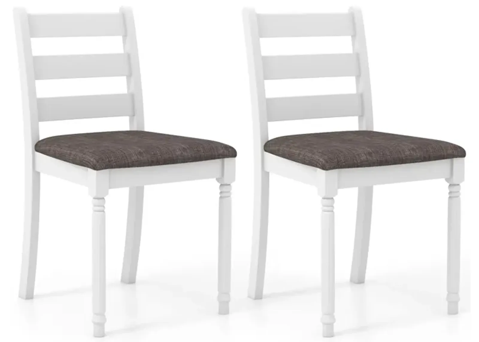 Set of 2 Rubber Wood Dining Chairs with Upholstered Seat-White