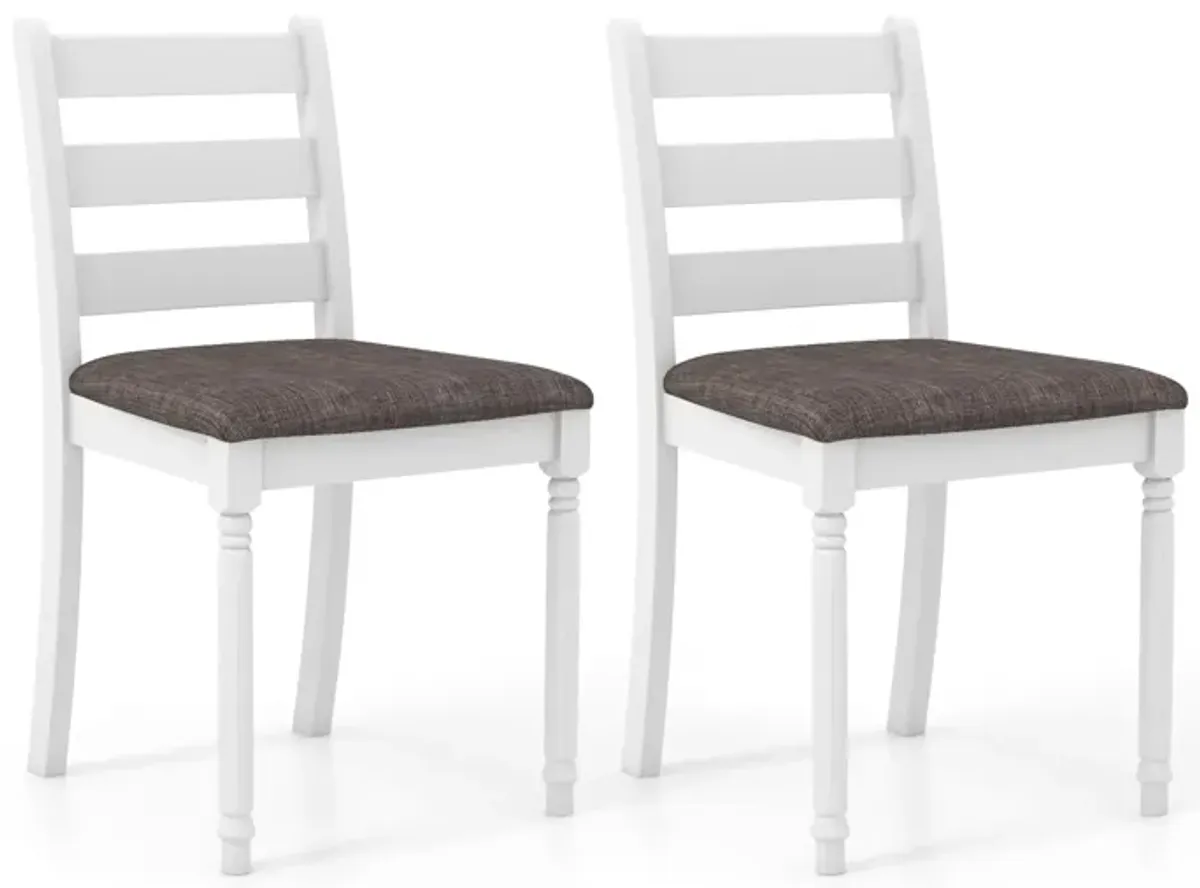 Set of 2 Rubber Wood Dining Chairs with Upholstered Seat-White