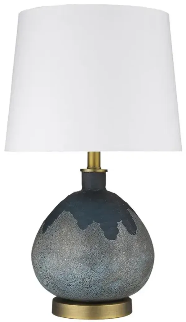 Hivvago 22" Teal Blue Concrete Gourd Table Lamp With Cream Empire Shade
