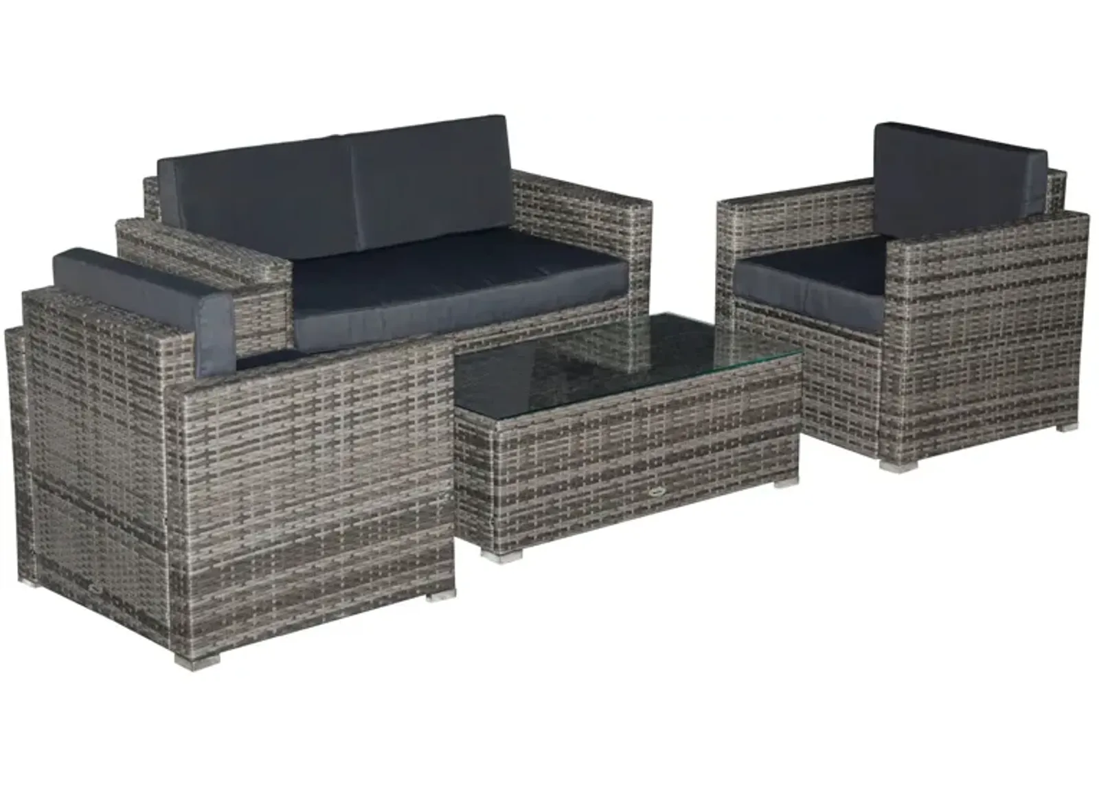 Gray Outdoor Seating: 4-Piece Resin Wicker Set with Glass Table