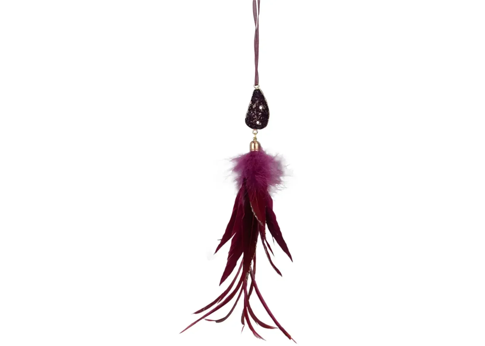 9" Plum Red Feather and Gemstone Pendant Christmas Ornament