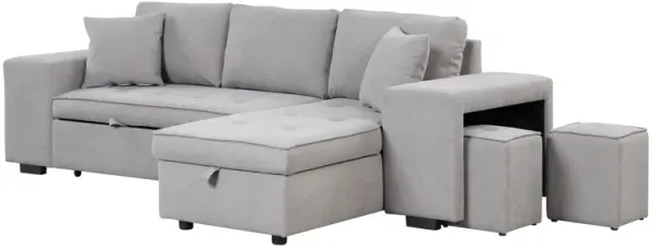 Streamdale 3-Seat Sleeper Sofa Sectional with Storage Chaise & Stools