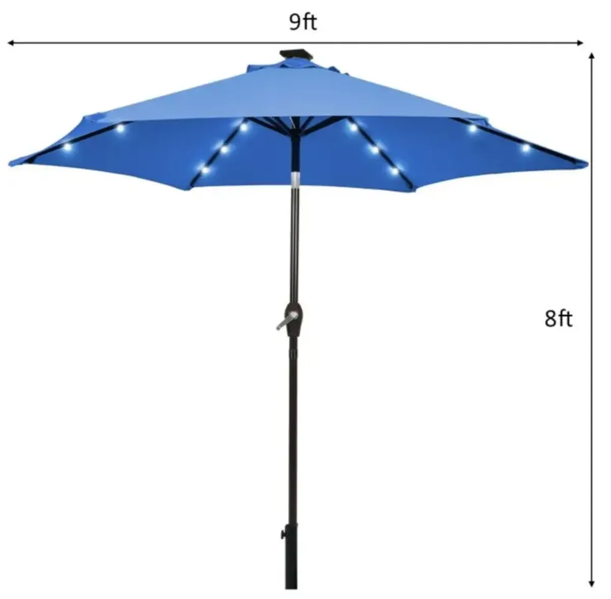 Hivvago 9 Feet Solar LED Lighted Patio Market Umbrella with Tilt Adjustment without Base