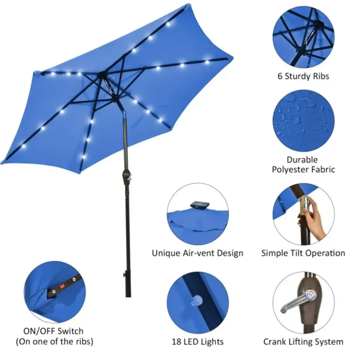 Hivvago 9 Feet Solar LED Lighted Patio Market Umbrella with Tilt Adjustment without Base