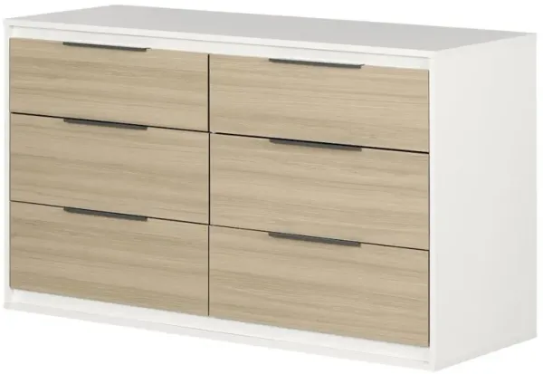 Hourra 6-Drawer Double Dresser, Soft Elm and White