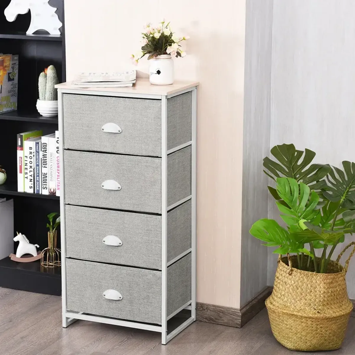 Chest Storage Tower Side Table Display Storage with 4 Drawers